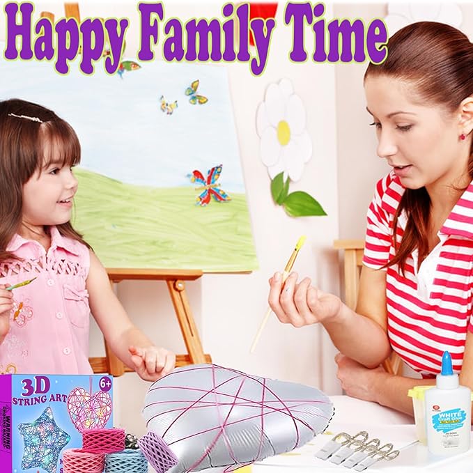 Beilunt 3D String Art Kits Crafts for Girls Ages 8-12, Arts and Crafts for Kids Ages 6-8, Make String Lantern with 20 Colored LED Bulbs for Girls 6 7 8 9 10 11 12 Year Old Christmas Birthday Gifts