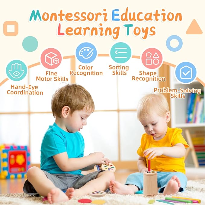 4 in 1 Montessori Toys for 2 3 4 Year Old, Wooden Color Sorting Toys for Toddlers 1-3, Preschool Learning Activities Fine Motor Matching Games, 18 Month Old Gifts for Kids Boys Girls