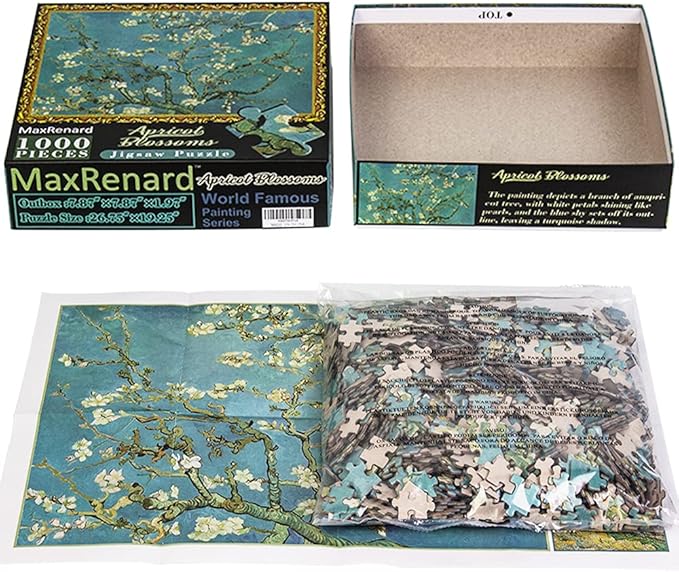 MaxRenard 1000 Pieces Jigsaw Puzzle Game Oil Painting Almond Blossom