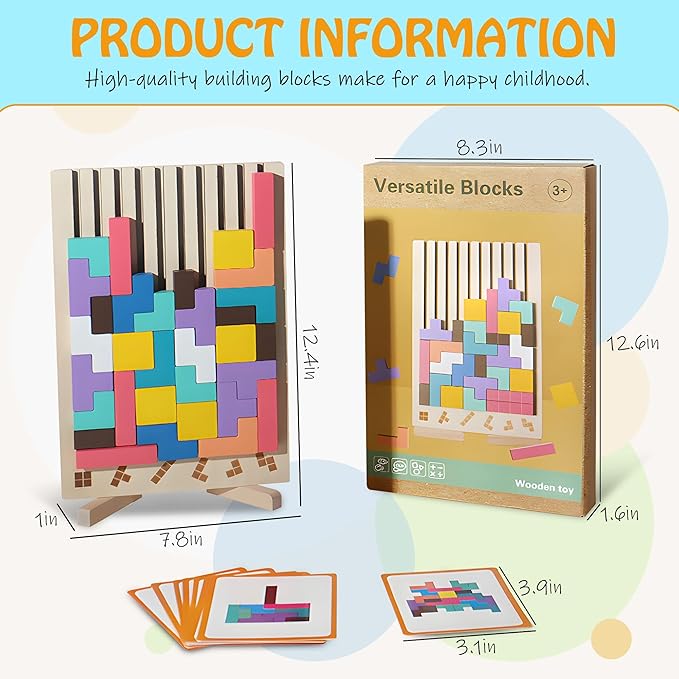 Wooden Stacking Puzzle Colorful 3D Versatile Russian Blocks for Toddlers 3-6 Years,Brain Teasers Toy Board Game Toys, Montessori Toys for 3 4 5 Year Old,Christmas Birthday Gift for Boys and Girls