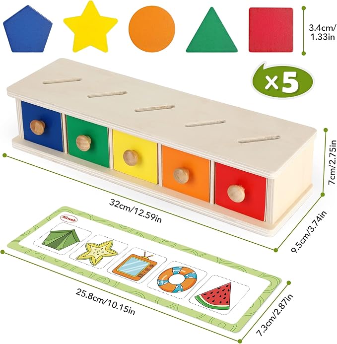 Aizweb Color Shape Sorting Toy for Toddler 3 Year Old, Wooden Montessori Toy Shape Sorter Color Matching Box Game, Early Educational Learning Sensory Toy for Baby Boy Girl