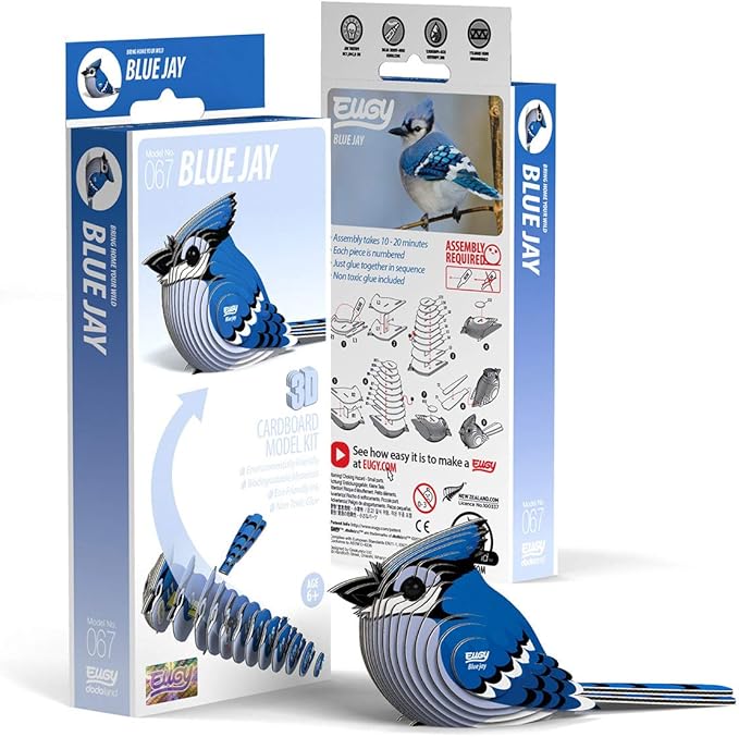 Eugy Blue Jay 3D Puzzle, 26 Piece Eco-Friendly Educational Toy Puzzles for Boys, Girls & Kids Ages 6+