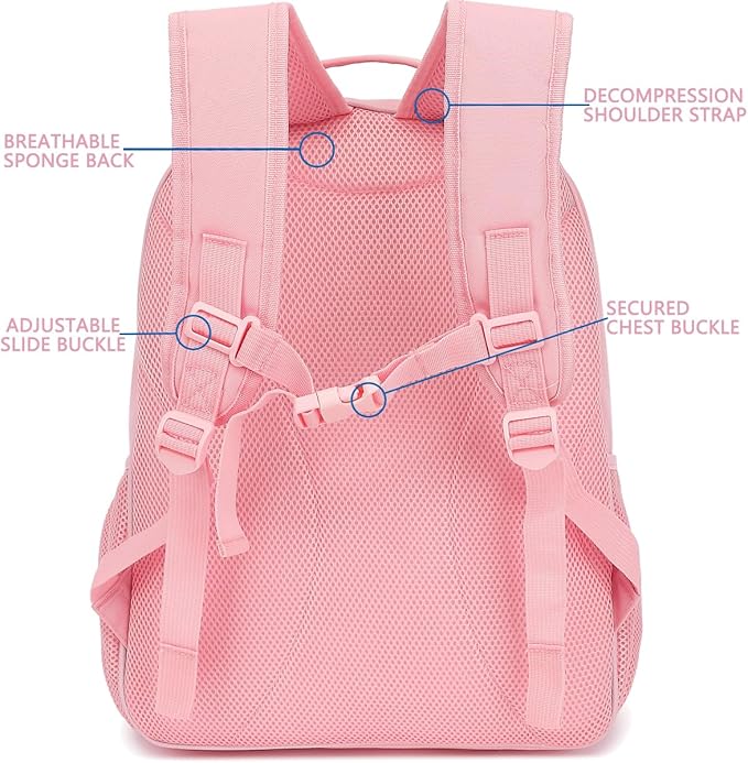 FlowFly Kids Backpack for Toddler Boys Girls, Simple Lightweight Bookbag for Daycare Kindergarten Elementary School Travel, Small Modern Bag (Large), Pink