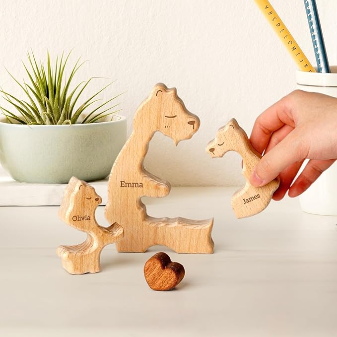 Wooden Mommy Bears Family Puzzle, Personalized Puzzles with 2–5 Names, Father's Day Personalized Gifts for Dad Mom Kids Teen Boys Girls Grandma, Toddler Men Birthday Mother's Day Decorations