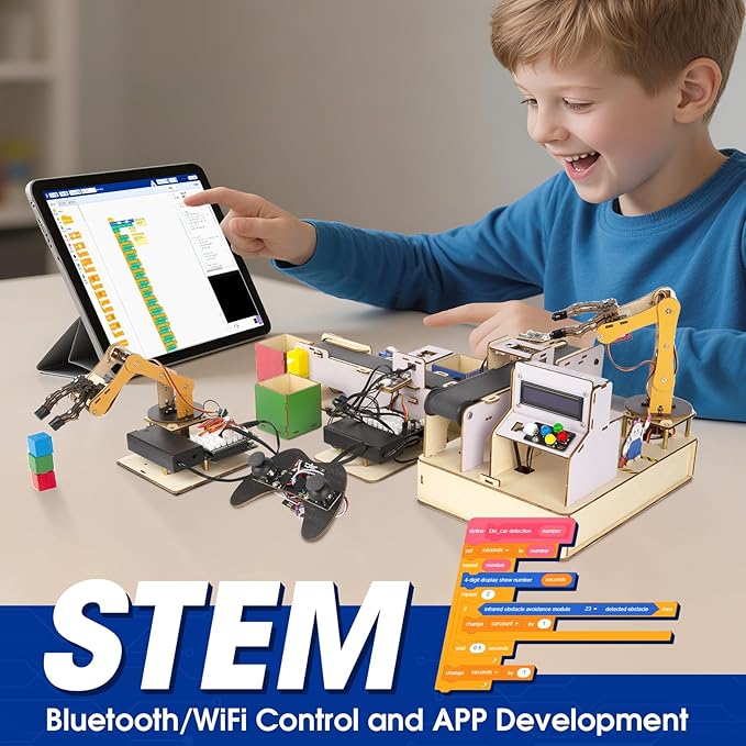 IoT STEM Kit for Kids,Smart Factory Starter Kit for Arduino ESP32,3D Wooden Puzzles DIY Model Science Educational Set Building Toys for Adults Teens 10+