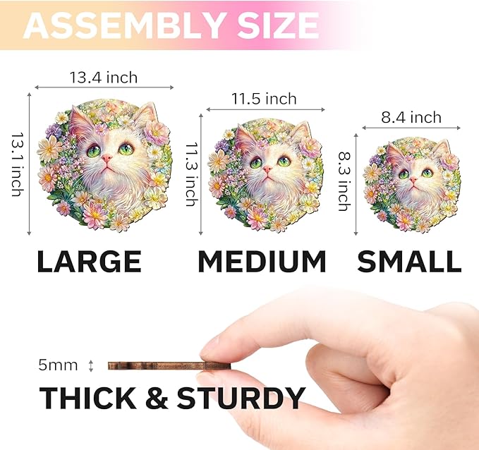Jigfoxy Wooden Puzzles for Adults, Cat in Flowers Wood Puzzles Adult, Unique Animal Shape Wooden Jigsaw Puzzles for Adults, Birthday Gifts for Puzzle Lovers, Family, Friend (M-11.5 * 11.3in-233pcs)
