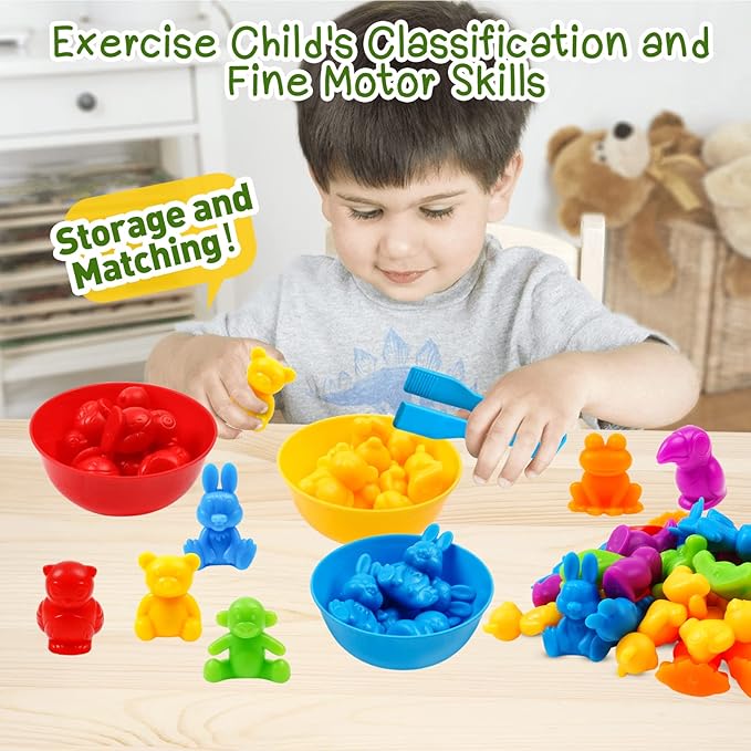 Counting Color Sorting Toys Animals Matching Games with Rainbow Bowls,Preschool Learning Educational Montessori Sensory Training Activities Toys Easter Gift for 3 4 5 Year Old Toddlers