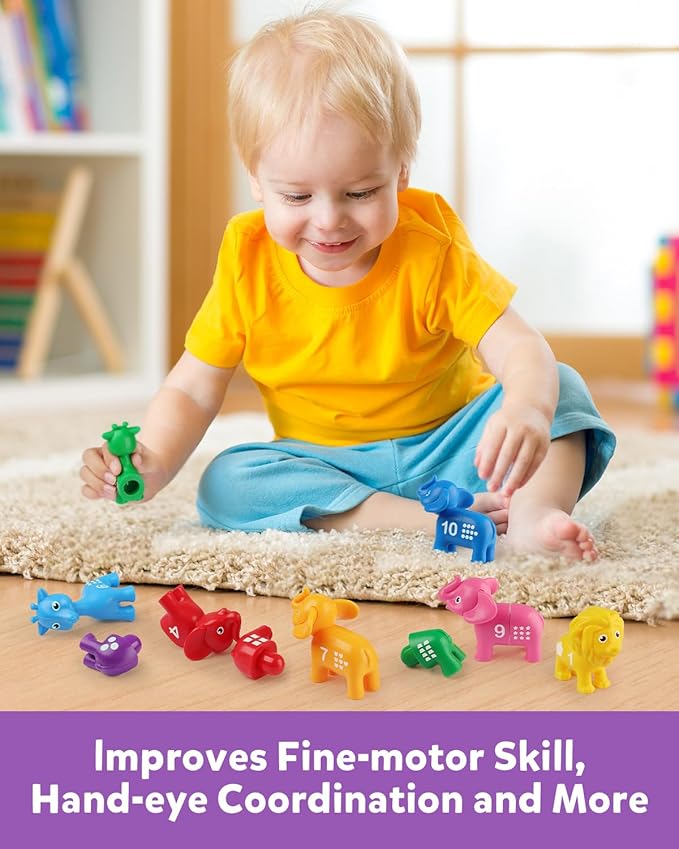 Coogam Number Matching Toy Set, 10pcs Double-Sided Animal Number Counting Game, Preschool Montessori Fine Motor Skill Mathematics Educational Toys for 3 4 5 Year