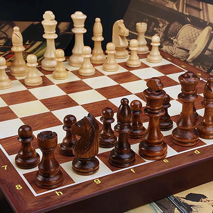 15" Folding Walnut Chess Set with Storage - Tournament-Size Portable Chess Board for Adults, Travel, Family Game Night, Gifts