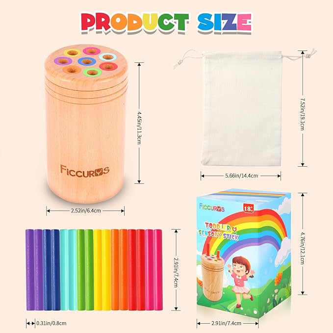 Toddler Montessori Toys,Baby Wooden Color Sorting Stick Toys for 18 Months Old Toddlers,Fine Motor Toys Sensory Matching Games, Kids Educational Toys for Boys Girls Gifts
