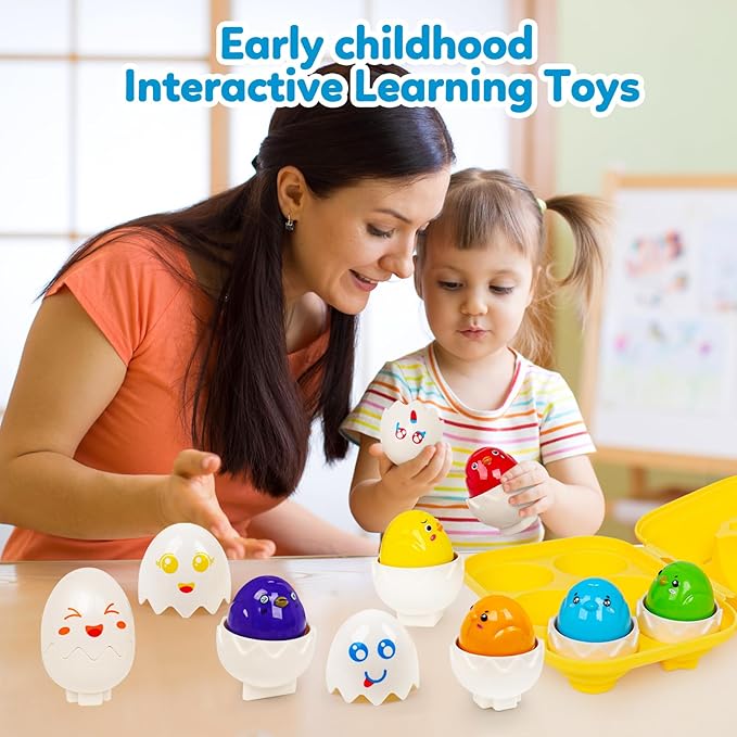 Egg Toys for Toddler 1-3,Montessori Geometric Eggs Preschool Educational Learning Color Sorting & Eggs Puzzles Matching Games Fine Motor Toys for Boys Girls