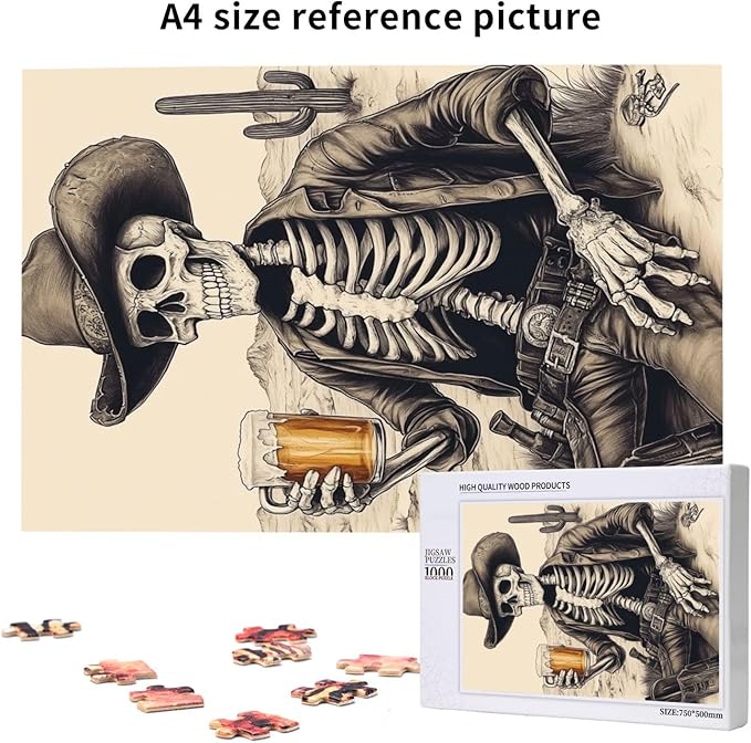 The Skeletons in The Desert Drink Alcohol,1000 Piece Wooden Puzzle for Adults,Unique Artwork for Adults,Brain Training Challenge,Stress Relief Activity,Eco-Friendly Woodens Pieces