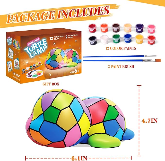 Paint Your Own Turtle Lamp Kit - Art Supplies Arts & Crafts Kit, Painting Kit for Kids Ages 6-12, Arts and Crafts for Kids Ages 8-12, Christmas Birthday Gifts for Girls Boys Age 5 6 7 8 9 10 11 12+