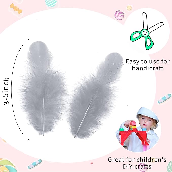 Soarer 300pcs Grey Feathers for Crafts - 3-5inch Craft Feathers Bulk for Wedding Home Party, Dream Catcher Supplies and DIY Crafts(Grey)