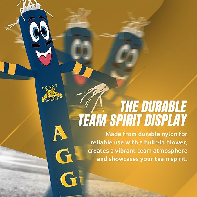 NCAA North Carolina A&T Aggies Football Wacky Waving Inflatable Tube Guy with LED Lights & Built-in Blower - 6" x 36" x 96" Inflatable Tube Man Crazy Sports Fan Outdoor Party Decoration