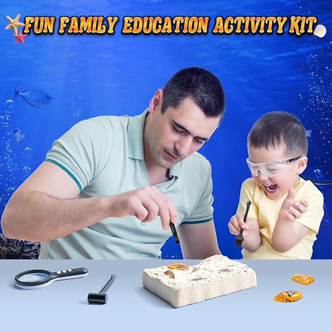 GobiDex Sea Life Amber Dig Kit, Educational Fun Toys STEM Activities Science Kits for Kids Age 6-8-12, Dig Up 6 Real Artificial Shellfish Resin&Collection Specimens, Birthday Gifts for Boys and Girls