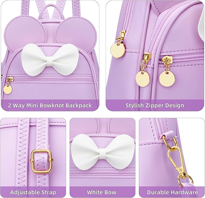 KKXIU Girls Initial Bowknot Cute Mini Backpack for Toddler, Travel Small Girl Backpacks, Personalized Trendy Stuff Gift for Little Girls and Kids(Purple)