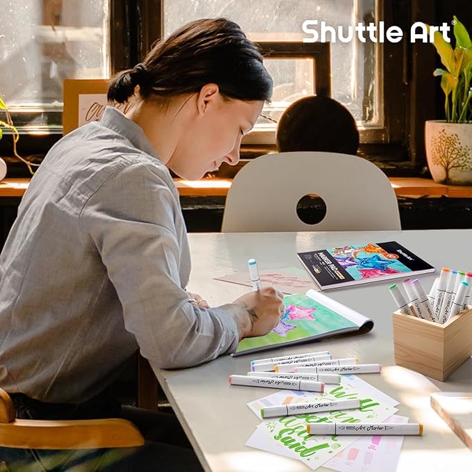 Shuttle Art Marker Pad,11.69”x8.27” Portable A4 Sketchbook, 60 Sheets Drawing Paper, 98LB/160GSM Smooth Surface Bleedproof Art Paper, Glue-Bound, Great for Beginners to Draw, Paint & Sketch