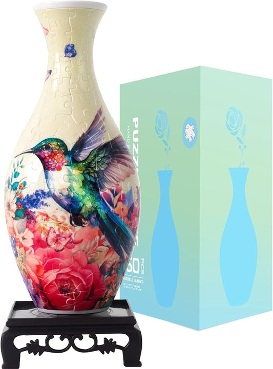 Hummingbird 3D Puzzle Vase for Adults to Flower Arrangement and Home Decoration Made by 160 Curved Plastic Puzzle Pieces,Great Gift for Mother's Day and Housewarming