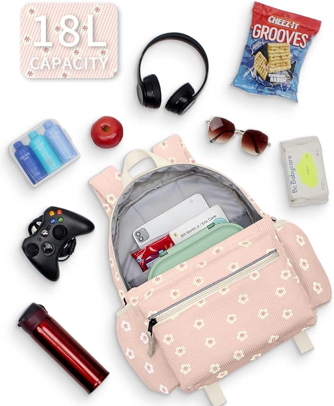 Corduroy Kids Backpack for Boys 6-10: Boys Girls Backpacks for Elementary Kindergarten 15” H Fit Folder