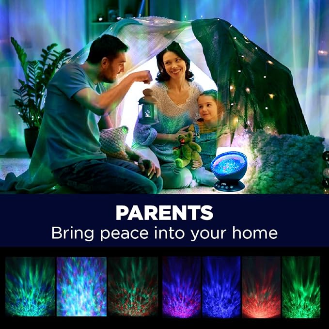 Bright Autism Calming Sensory Sea Lamp - Night Light Projector for Kids, 7 Light Modes, Color Changing Music Player, Nature Relaxation Sounds