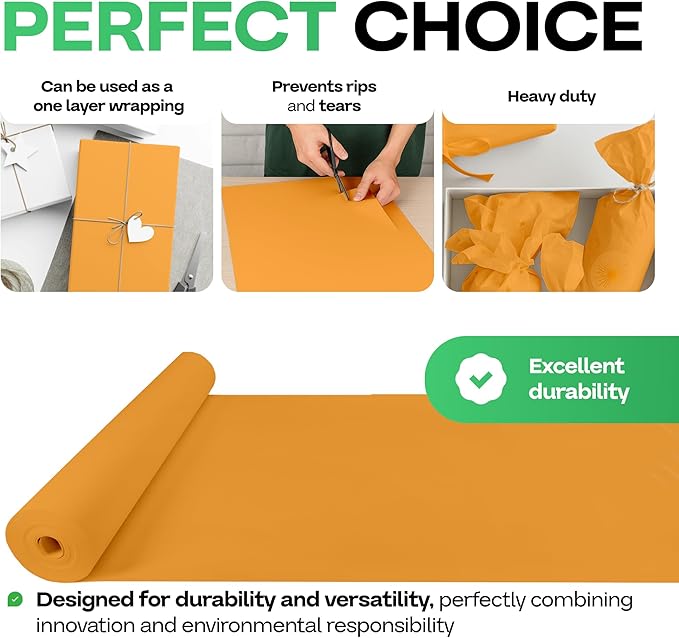 12" x 1200" (100 ft) Orange Kraft Paper Roll, Pack of 2 - USA-Made Quality Craft Paper for Gift Wrapping, Kids' Arts & Crafts, School Projects - 100% Recycled, 50 lb Natural Material by IDL Packaging