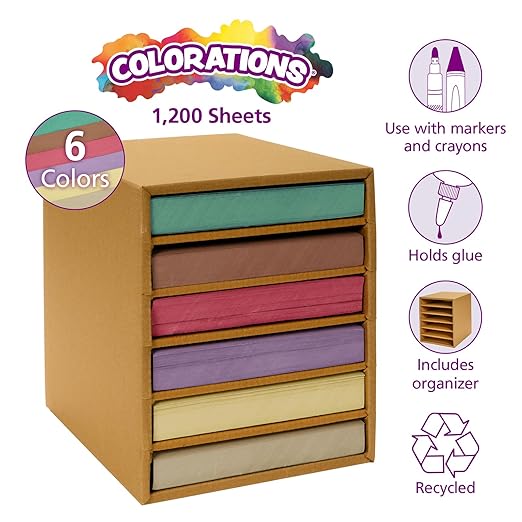 Colorations Lightweight Construction with Organizer - 1200 Sheets - 9" x 12", Assorted Colors, Bulk Arts and Crafts Supplies, Classroom Must Haves