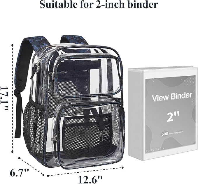 PACKISM Clear Backpack for School - 17 inch Large Heavy Duty Clear Bookbag, See Through PVC Backpacks (for age 12 above)