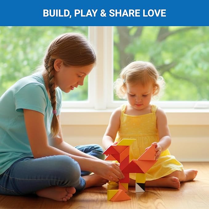 Pickagram Tangram 3D Magnetic Puzzle for Kids (8-12), Adults & Seniors | STEM Certified Fidget Puzzle - Magnetic Pattern Blocks for Cognitive Development, Creativity & Focus - Yellow