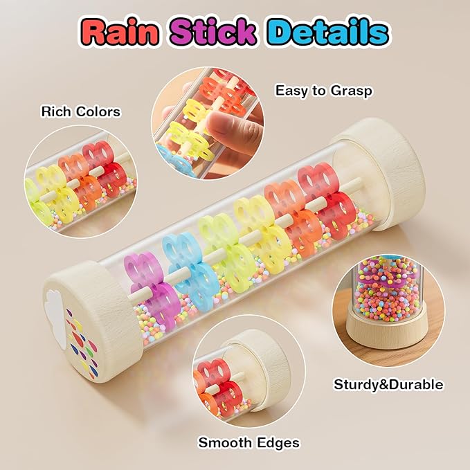 Rainmaker Toy,Montessori Toys for 0+ Year Old,Baby Wooden Sensory Development Toy,Christmas Birthday Gift for Baby Infant-7.7 Inch