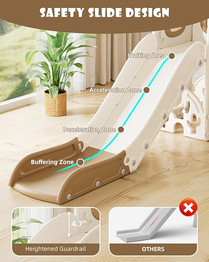XJD 13-in-1 Toddler Slide and Swing Set, Kids Slide for Toddlers Age 1+, Toddler Outdoor Playset New Upgrade with Golf Set, Basketball Hoop, Drawing Board for Playground (Brown White)