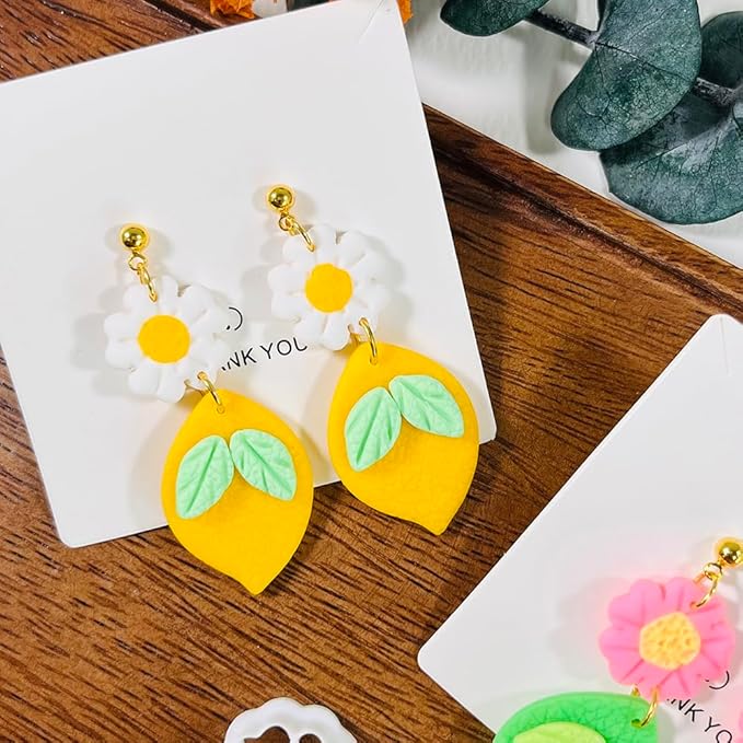 Lemon Flower Polymer Clay Cutters – 3 Pcs Clay Earring Cutters Set – Clay Tools for Polymer Clay Jewelry Making – DIY Summer Earring Cutter Kit for Crafts and Accessories