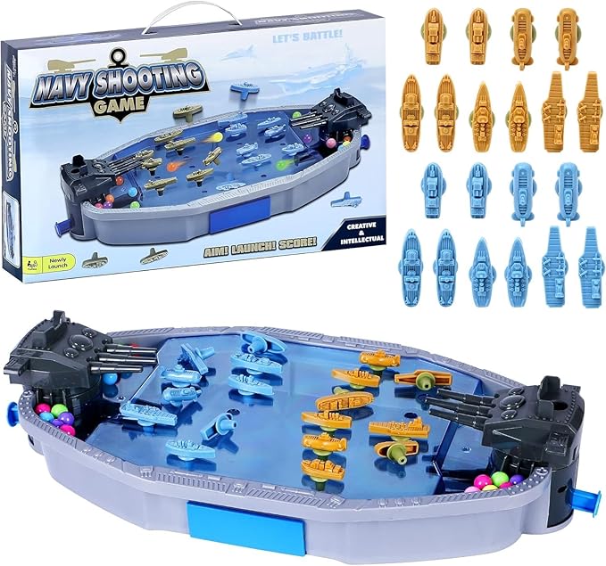 Naval Battleships Shooting Game, Tabletop Warships Shot Game for 2 Players, Battle Competitive Toy for Age 6+, Fun for Family, Office, School