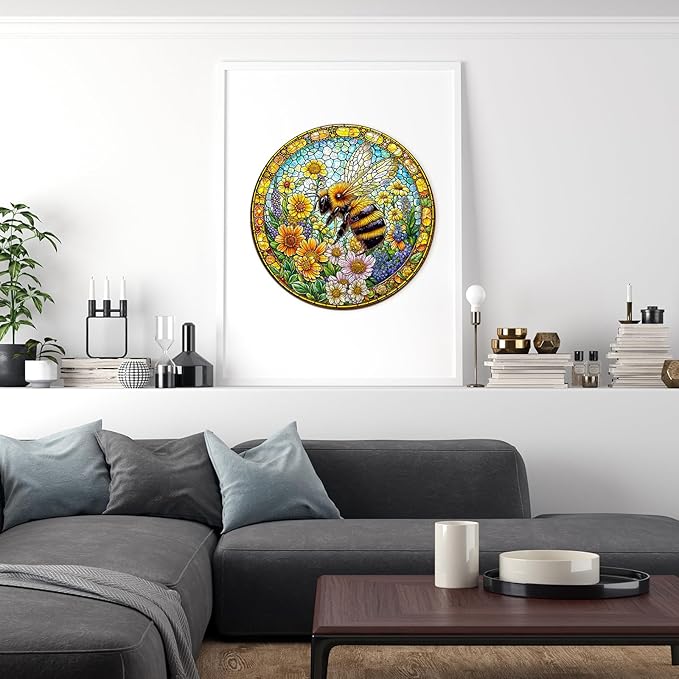 Wooden Puzzles for Adults, Wooden Jigsaw Puzzles for Adults Kids, Bee Spring Unique Shaped Wood Puzzles Adult, Creative Birthday Gifts for Friends Family Game, Home Decor (8.5 * 8.5in 100pcs)