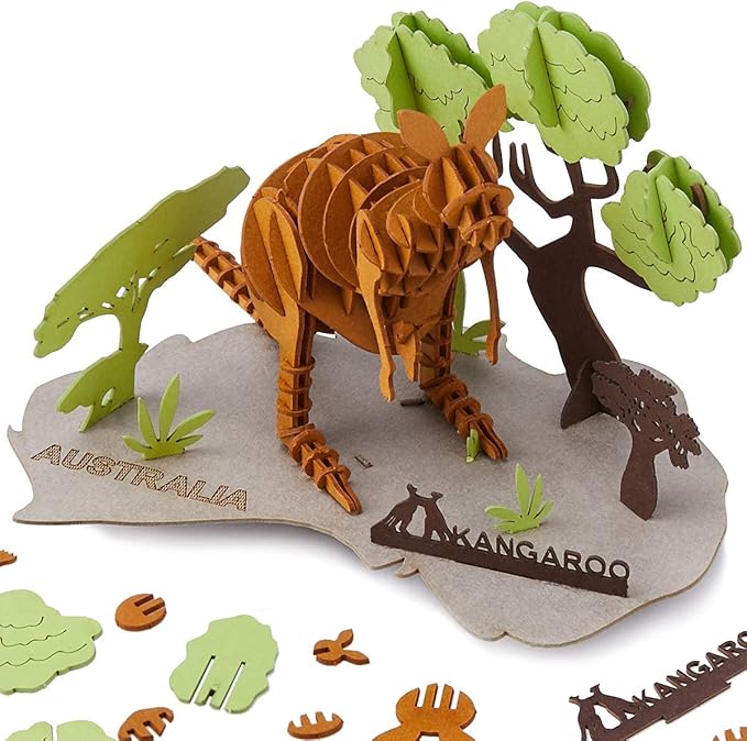 Paper 3D Puzzle, 3 Assorted Wild Animals, 3D Cardboard Models, DIY Kit for Child, Education Craft-Kangaroo, Elephant, Rhinoceros Puzzles