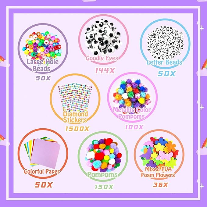 3000Pcs Arts and Crafts Supplies for Kids Craft Kits with Pipe Cleaners Crafting Supply All in 3 Layered Craft Box DIY Crafts for Kids Ages 4-8 8-12 Homeschool Supplies Toys Gifts for Girls & Boys