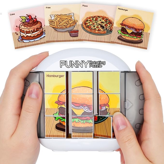 Rotating Puzzle for Kids 3 4 5 6 7 8 Year Old, 4 Puzzles in 1, Toddlers Travel, Car, Airplane, Road Trip Activities, Fine Motor Skills, Fidget, Gift for Boys & Girls Ages 3+ (Snacks)