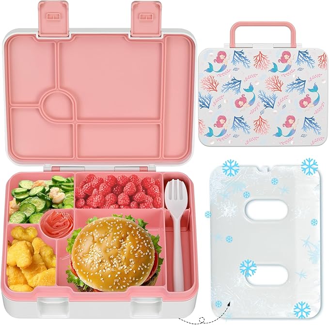 Chill Lunch Box Kids, Leak Proof Adult Bento Box with Ice Pack, 6 Compartment Lunch Container with Utensils for Girl Boy Back to School, 5.5-Cup Capacity, Dishwasher Safe, BPA Free
