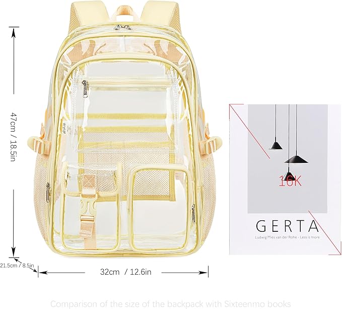 abshoo Large Clear Backpack For Girls Women School Bookbag Heavy Duty Transparent Backpack (Light Yellow)