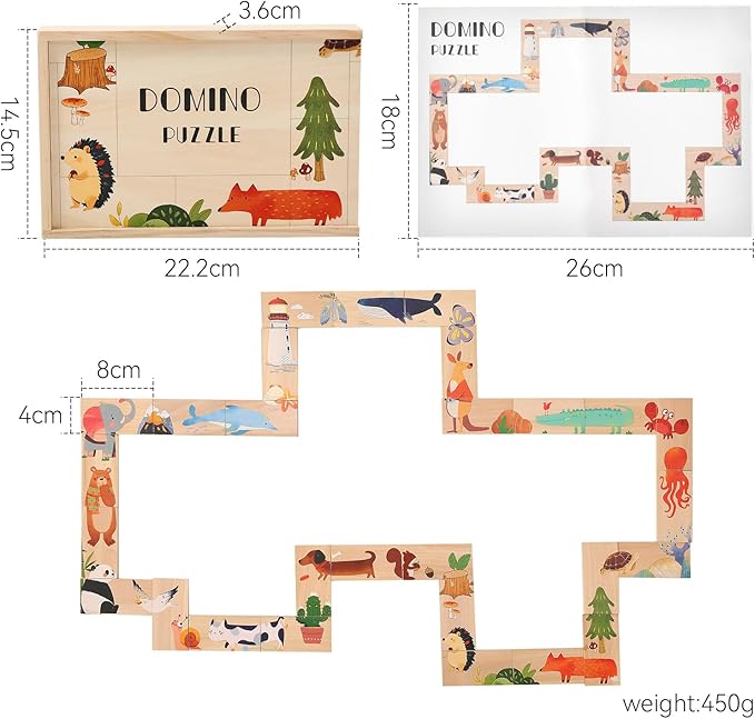 Wooden Puzzles for Toddlers Toddler Puzzles – Montessori Animal Toy Puzzle for Toddlers 3-5 Year Old – Wood Toy Learning Realistic Animals for Boy and Girl(Domino Shape)