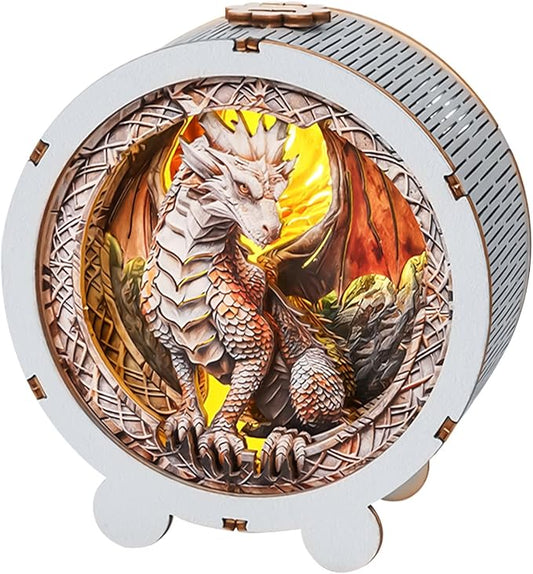3D Puzzle Nightlight-LED Woodden 3D Puzzle Gifts-Silver Dragon 3D Wood Puzzles Storybook Night Light Home Décor for Adults,Unique Gifts for Mom,Dad,Sister,Wife