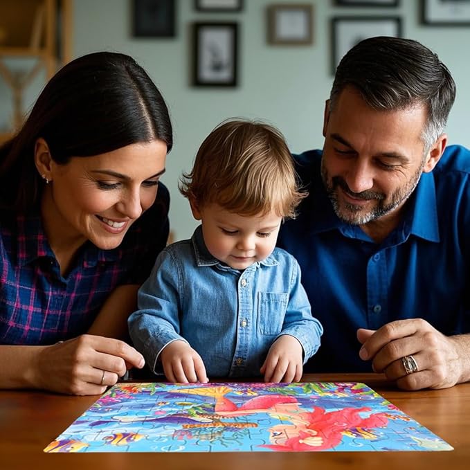 Wooden Puzzles for Ages 4-6, Educational Puzzles Toys for Kids, Jigsaw Puzzles in Metal Box, 60 Piece Puzzle Toys for Girls and Boys, Puzzle Gifts for Kids(Mermaid)