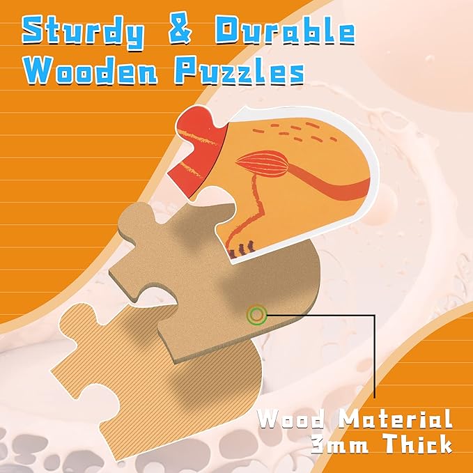 FLYINGSEEDS 6 Packs Wooden Jigsaw Puzzles for Toddlers, Wildlife Animals Shaped Puzzles for Beginners Ages 1-3, Montessori Learning Toys Preschool Educational Activity for Kids Ages 2-5