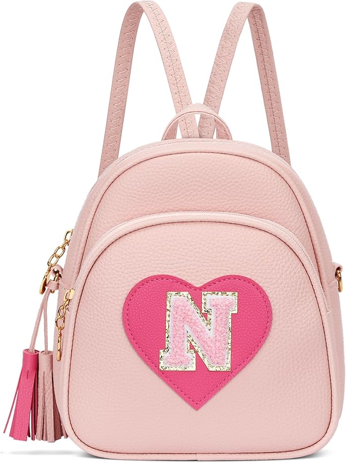 Girls Initial Mini Backpack Gifts for Kid Toddler Little Girl Teen Small Cute Heart Backpack Purse Preschool Kindergarten Bookbag,Pink-N