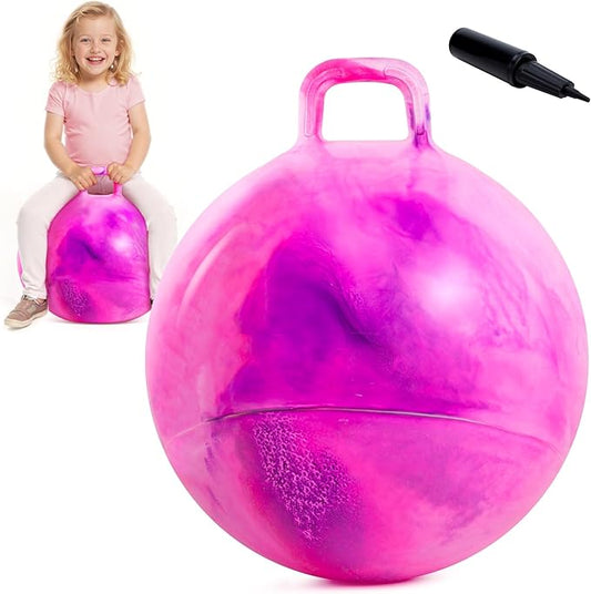 EVERICH TOY Hopper Ball for Kids 7-12, 20In Hoppity Hop Ball, Pink Purple Clouds Sit On Bouncy Balls with Handle, Indoor Outdoor Jumping Hopping Toys for Boys & Girls Gifts with Pump