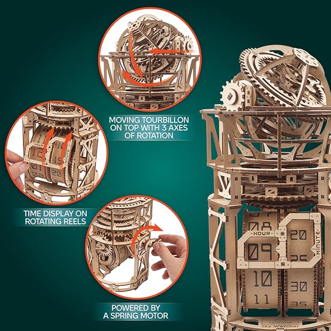 UGEARS Wooden 3D Puzzles for Adults - Astronomer Table Clock with Tourbillon Model Kit - Mechanical Clock Kit Functional DIY Miniature Kit Wood Crafts for Adults - Gifts For Puzzle Lovers - 338 Pieces