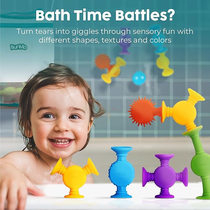 BUNMO Bath Toys Suction - Connect, Build, Create - Bath Toys - Hours of Fun & Creativity - Fine Motor Skills - Stimulating Sensory Toys - Non-Mouthable Toy 3+ - Textured 44 Pack