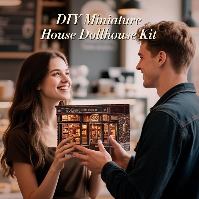 CUTEBEE Book Nook Kit, DIY Miniature House Kits for Adult and Teens, Dollhouse Booknook Tiny House, Bookshelf 3D Wooden Puzzle, DIY Craft Gifts for Family and Friends (Corner Coffee Shop)
