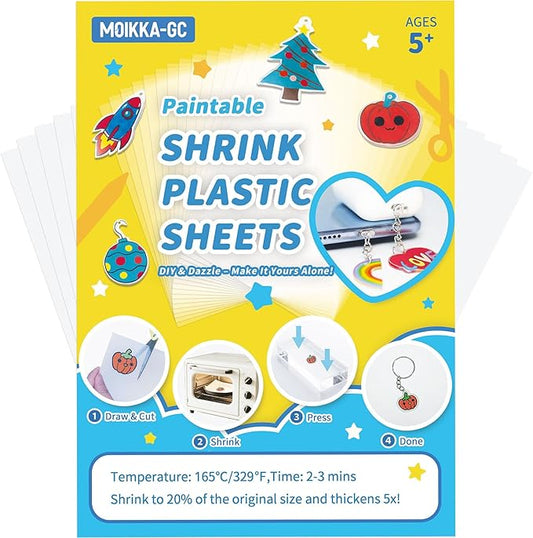 MOIKKA-GC 16 Pcs Shrink Plastic Sheets (7.9x5.7 Inch) – Shrink Papers for Kids DIY Crafts, Keychains, Phone Charms, Mini Crafts & Gift Tags, Creative Craft Supplies