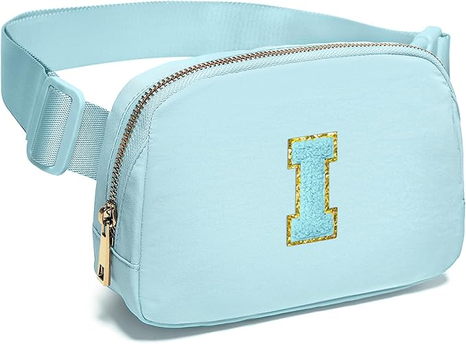 Gitus Gifts for 8 9 10 11 12 Year Old Girls Belt Bag Fanny Pack Crossbody Bags with Initial Letter Patch Cute Stuff Birthday Gifts for Teen Girls Women Personalized Trend Stuff (Icing Blue-I)